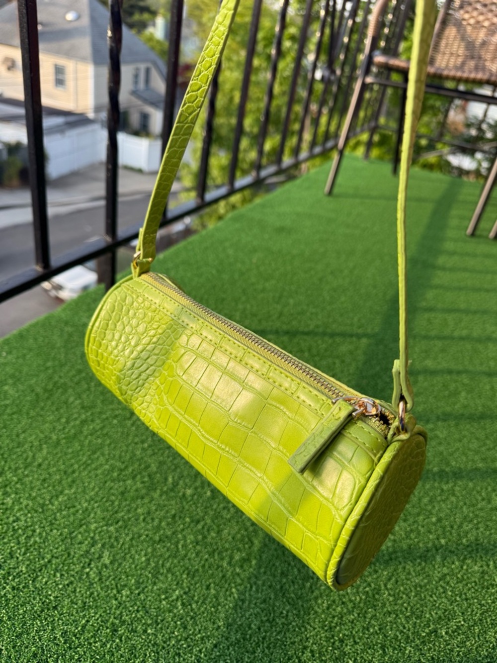 Mango Lime Green Croc-Embossed Shoulder Bag - Picture 2 of 4